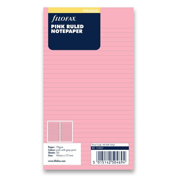 Poznámkový papír, linkovaný, náplň osobních diářů Filofax růžový