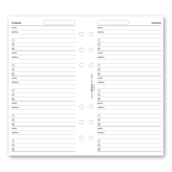 Adresář náplň osobních diářů Filofax