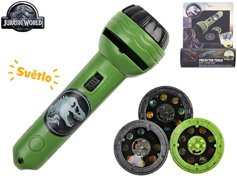 Mikro Jurský svět Projektorová svítilna 11cm  na baterie + 3ks disků
