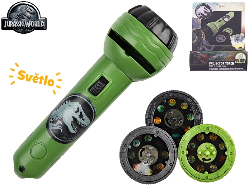 Mikro Jurský svět Projektorová svítilna 11cm  na baterie + 3ks disků