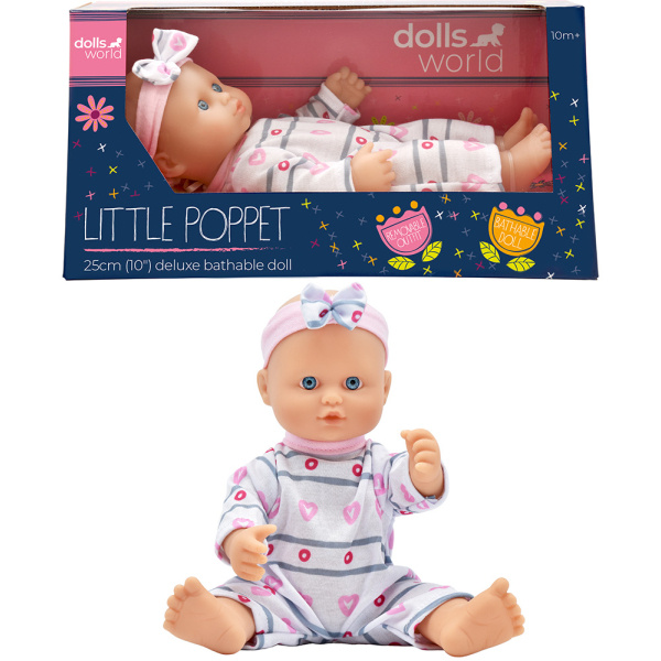 Dolls World - Koupací panenka Klárka 25 cm s odnímatelným oblečkem a čelenkou
