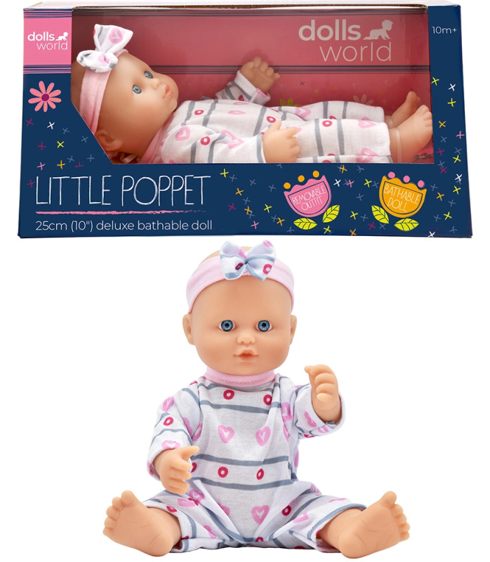 Dolls World - Koupací panenka Klárka 25 cm s odnímatelným oblečkem a čelenkou