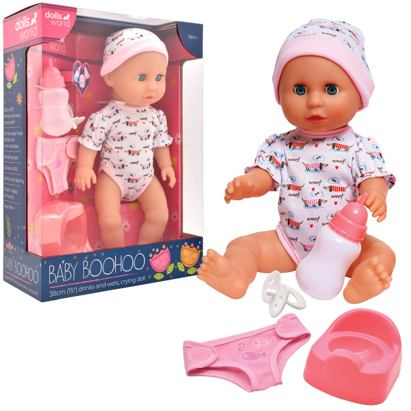 Dolls World - Miminko Baby Boohoo 38 cm pije, čůrá a pláče + příslušenství