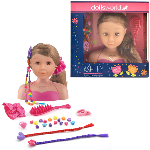 Dolls World Česací hlava Ashley - brunetka 21 cm