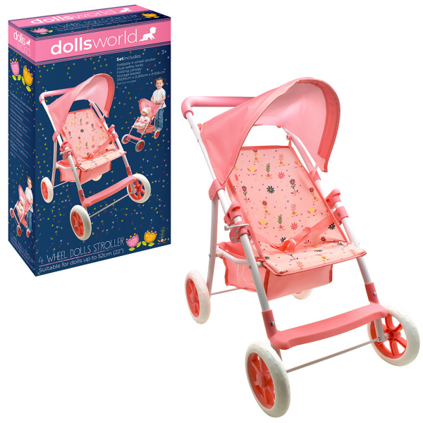 Dolls World - Luxusní čtyřkolový skládací kočárek pro panenky 56 cm