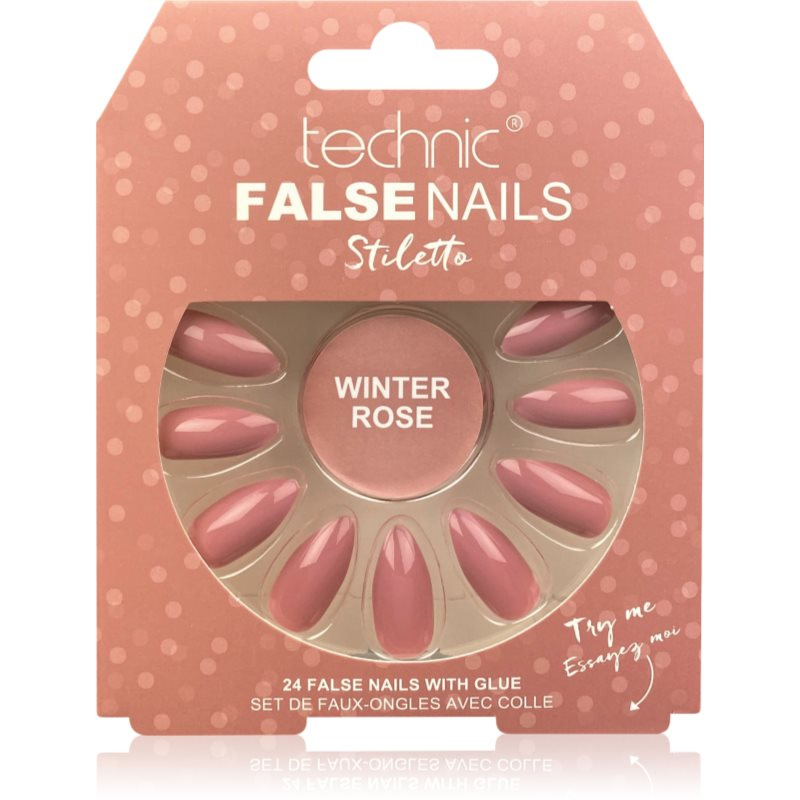 Technic Cosmetics False Nails Stiletto umělé nehty Winter Rose 24 ks