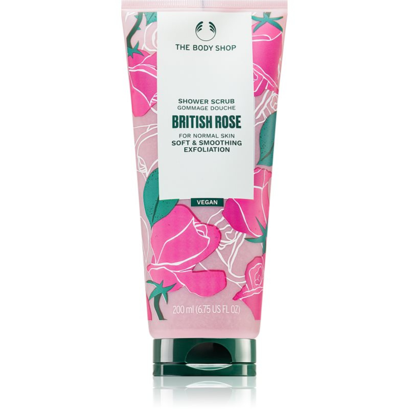 The Body Shop British Rose Shower Scrub jemný tělový peeling s vůní růží 200 ml