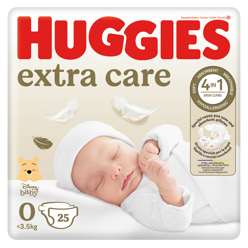 Huggies Extra Care Size 0 jednorázové pleny <4 kg 25 ks
