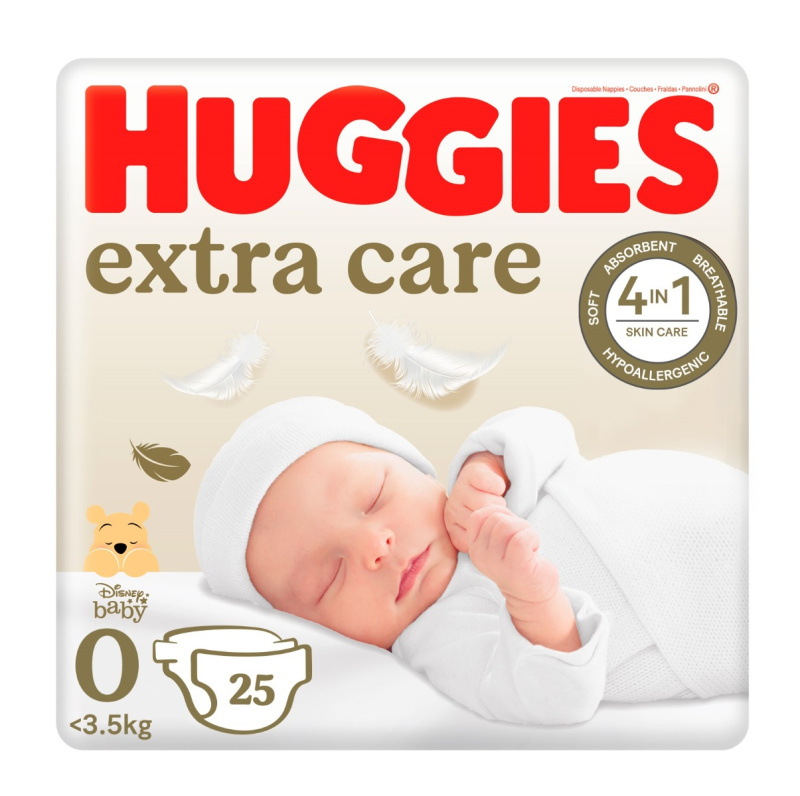 Huggies Extra Care Size 0 jednorázové pleny <4 kg 25 ks