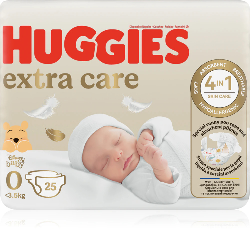 Huggies Extra Care Size 0 jednorázové pleny <4 kg 25 ks