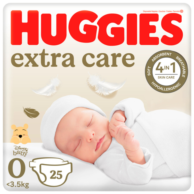 Huggies Extra Care Size 0 jednorázové pleny <4 kg 25 ks