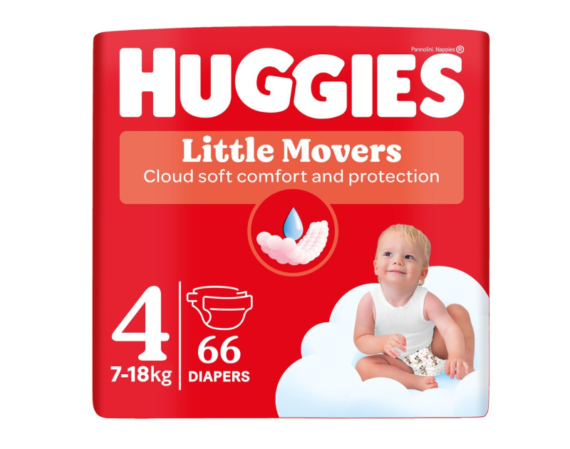 HUGGIES dětské plenky Little Movers 4 velikost 7-18 kg 66 kusů