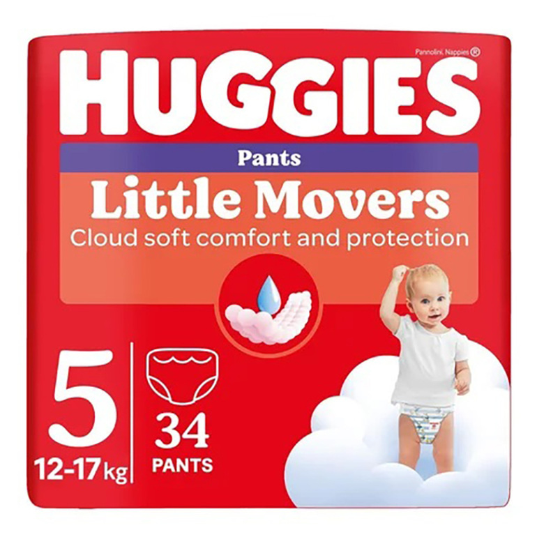 Huggies Little Movers Pants jednorázové plenkové kalhotky 12-17 kg 34 ks
