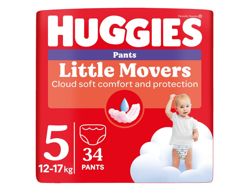 Huggies Little Movers Pants jednorázové plenkové kalhotky 12-17 kg 34 ks