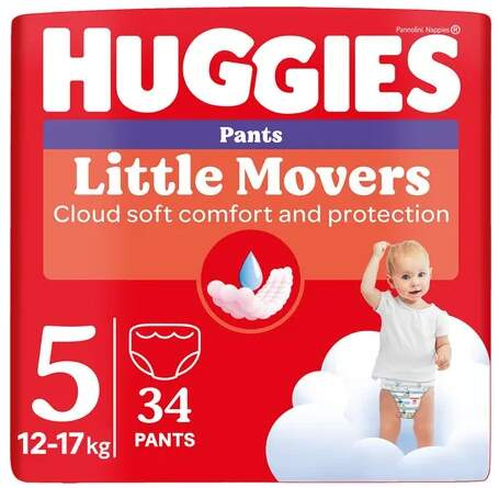 Huggies Little Movers Pants jednorázové plenkové kalhotky 12-17 kg 34 ks