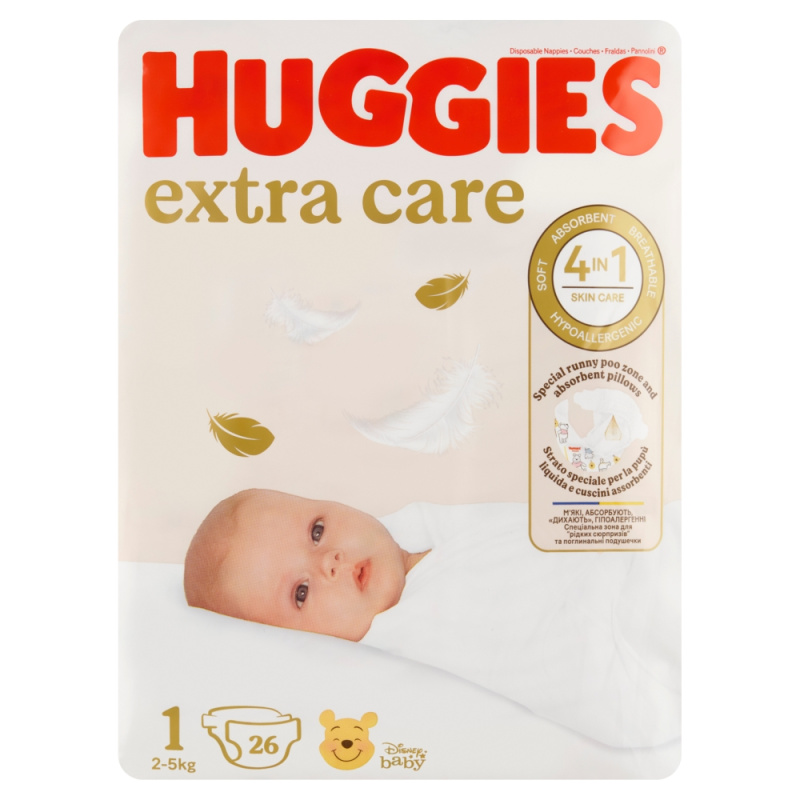 Huggies Extra Care Size 1 jednorázové pleny 2-5 kg 26 ks