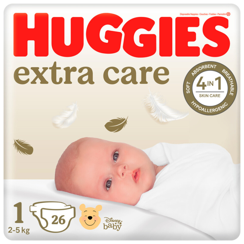 Huggies Extra Care Size 1 jednorázové pleny 2-5 kg 26 ks