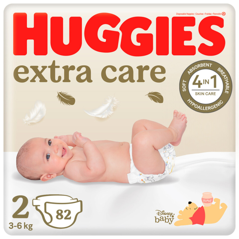 HUGGIES Dětské plenky Extra Care 2 velikost 3-6 kg 82 kusů