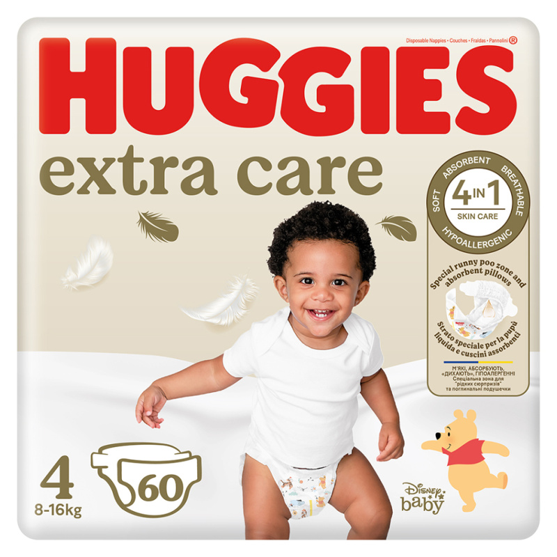 Huggies Extra Care Size 4 jednorázové pleny 8-16 kg 60 ks