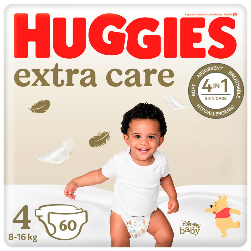 Huggies Extra Care Size 4 jednorázové pleny 8-16 kg 60 ks