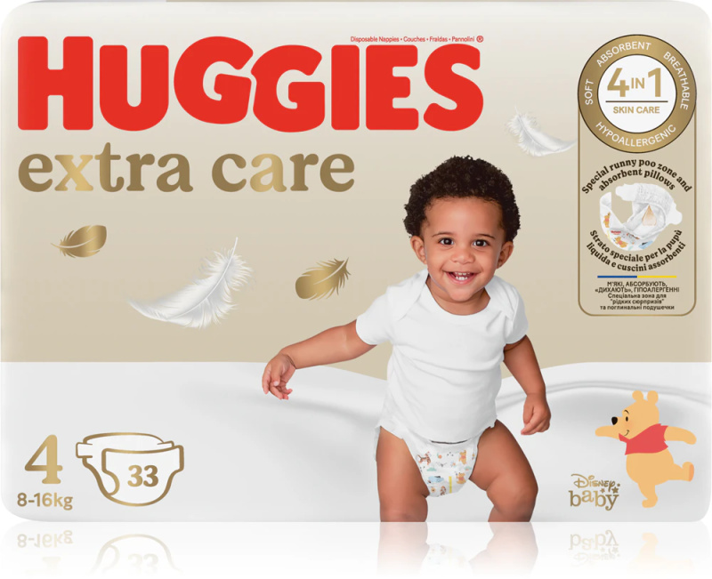Huggies Extra Care Size 4 jednorázové pleny 8-16 kg 33 ks