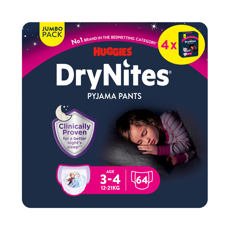 DRY NITES Natahovací kalhotky dívčí 3-4roky 64 kusů