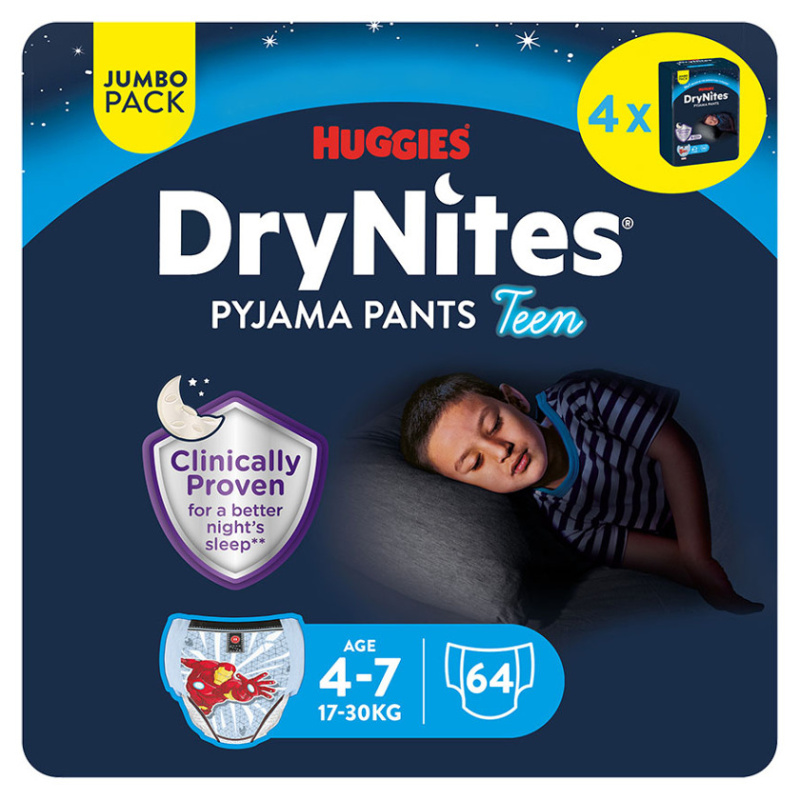 DRY NITES Jumbo Natahovací kalhotky chlapecké 4-7 let 64 kusů