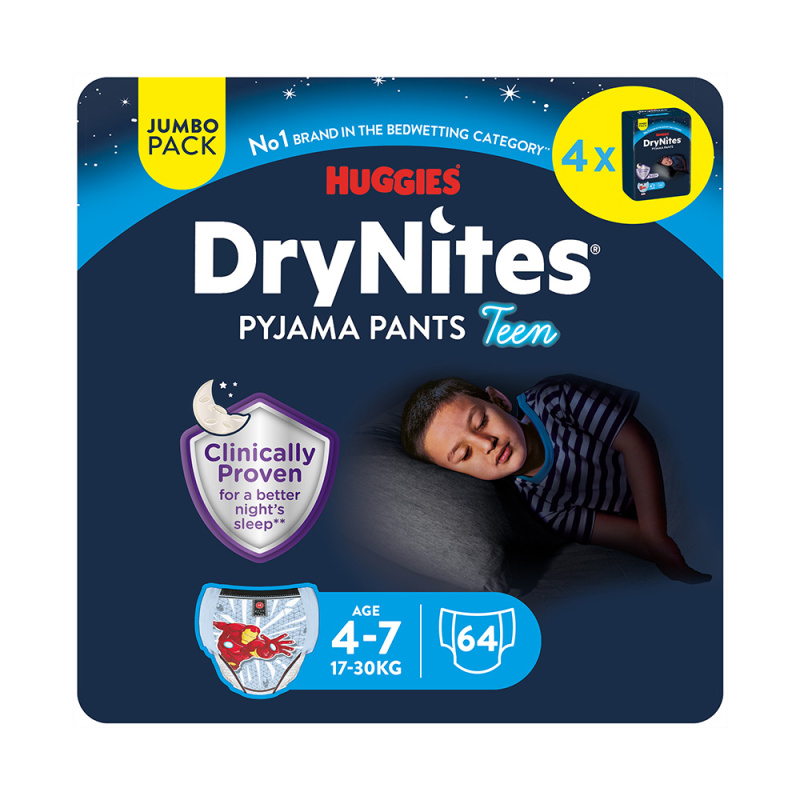 DRY NITES Jumbo Natahovací kalhotky chlapecké 4-7 let 64 kusů