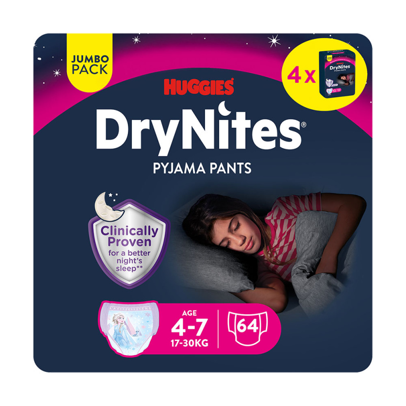 DRY NITES® Jumbo Natahovací kalhotky pro dívky 4-7 let 64 kusů