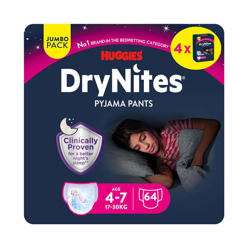 DRY NITES® Jumbo Natahovací kalhotky pro dívky 4-7 let 64 kusů