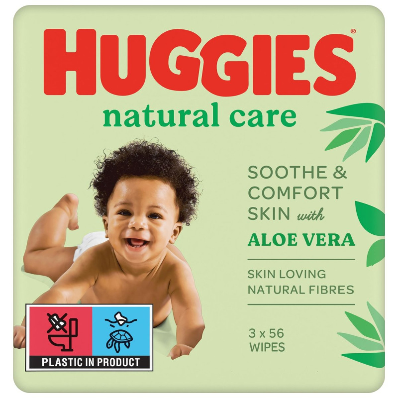 Huggies® Natural Aloe Vera Triplo dětské vlhčené ubrousky, 3×56 ks
