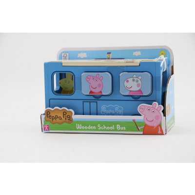 Character prasátko Peppa dřevěná vkládačka školní autobus