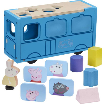 Character prasátko Peppa dřevěná vkládačka školní autobus