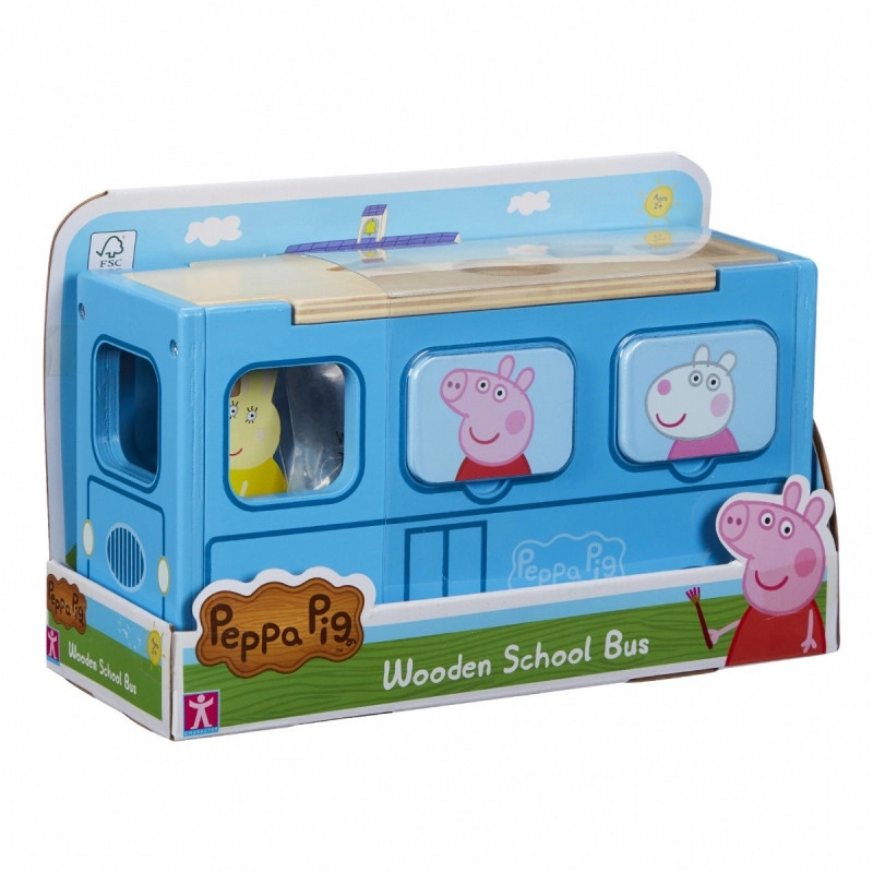 Character prasátko Peppa dřevěná vkládačka školní autobus