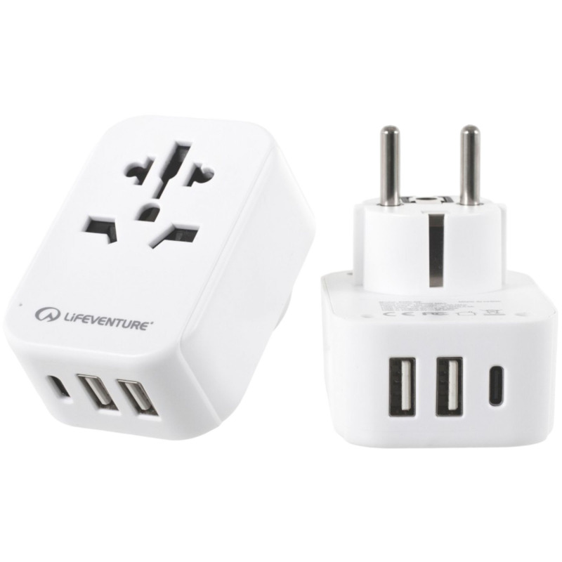 Lifeventure Evropský cestovní adaptér s USB + USB C