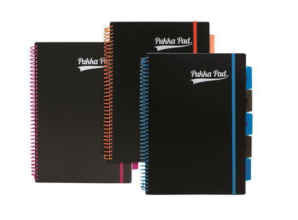 PUKKA PAD Blok "Neon černý notepad", A4, mix barev, linkovaný, 100 listů, spirálová vazba