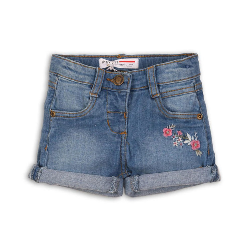 Kraťasy dívčí džínové s elastenem, Minoti, DITSY 1, světle modrá - 104/110 | 4/5let