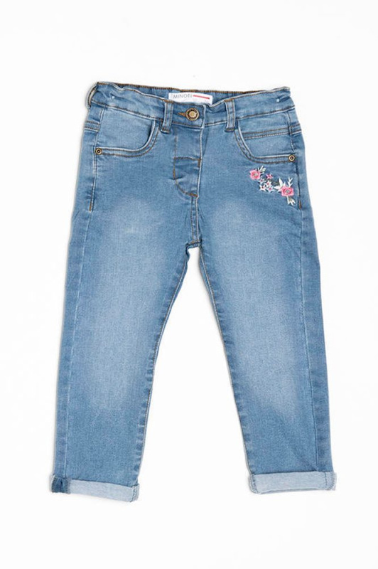 Kalhoty džínové dívčí s elastenem, Minoti, DITSY 4, modrá - 68/80 | 6-12m