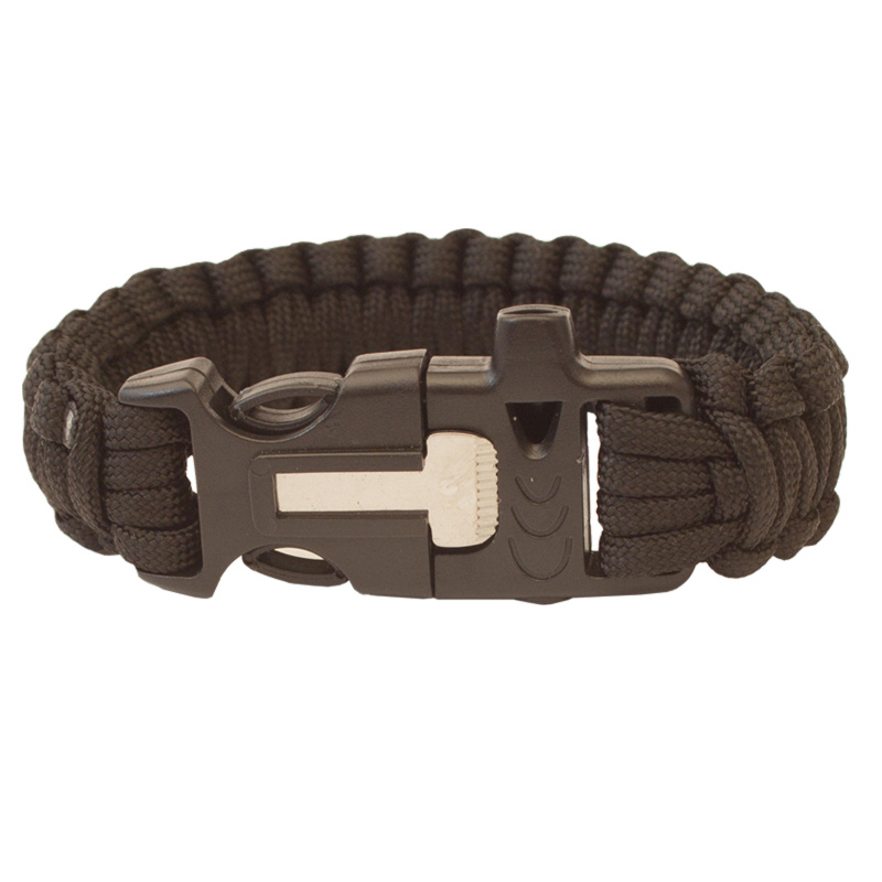 Paracord náramek HIGHLANDER - trojzubec, píšťalka, křesadlo černý