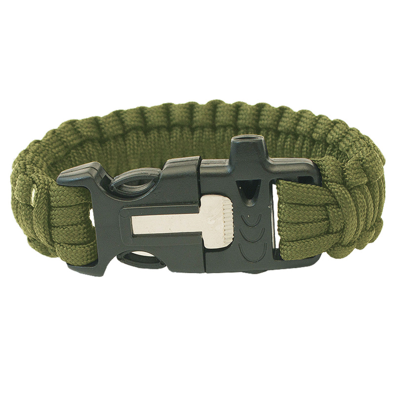 Paracord Náramek HIGHLANDER - trojzubec, píšťalka, křesadlo olivový