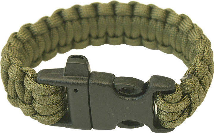 Paracord náramek HIGHLANDER  - trojzubec, píšťalka olivový