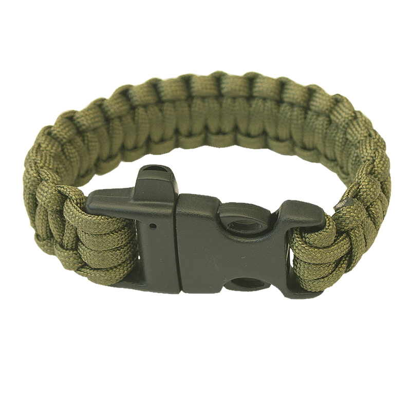 Paracord náramek HIGHLANDER  - trojzubec, píšťalka olivový