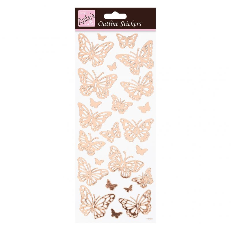 Samolepky kontury metalické bronzové 10x23cm Motýlci