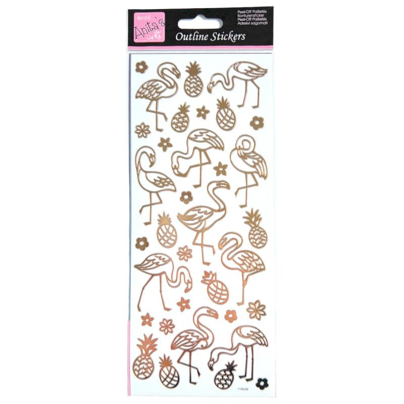 Samolepky kontury metalické bronzové 10x23cm Plameňáci