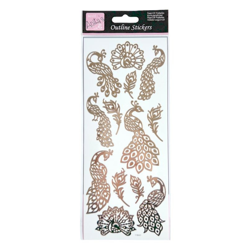 Samolepky kontury metalické bronzové 10x23cm Pávi