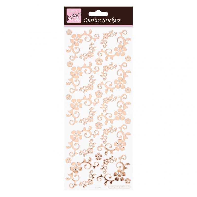 Samolepky kontury metalické bronzové 10x23cm Květinové motivy