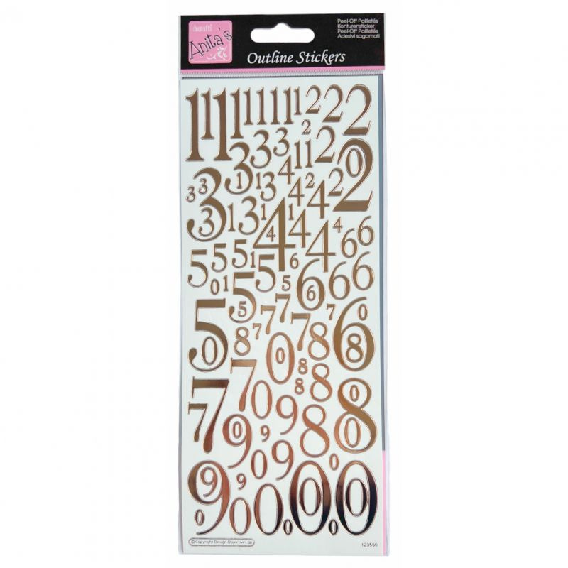 Samolepky kontury metalické bronzové 10x23cm Mix čísel