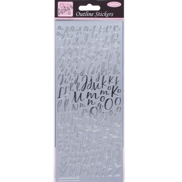 Samolepky kontury metalické stříbrné - moderní psací abeceda