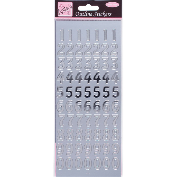 Samolepky kontury metalické stříbrné - velká čísla - font 3