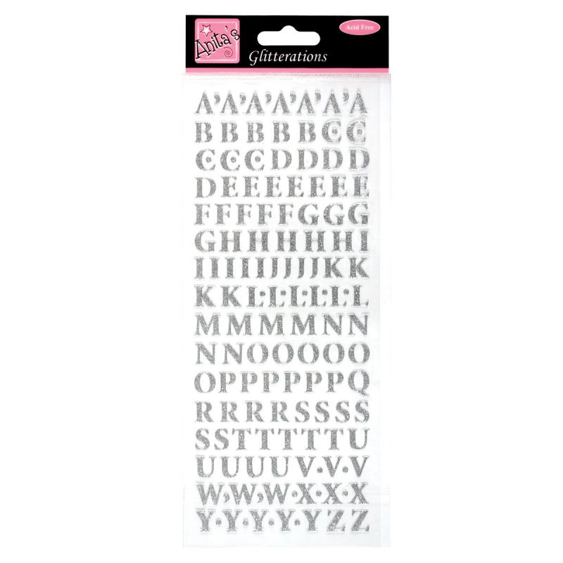 Samolepky třpytivé 10x23cm Velká písmena stříbrná